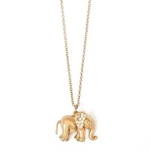 J. Crew Crystal Encrusted Gold Tone Elephant Charm Pendant Necklace - 30" Length